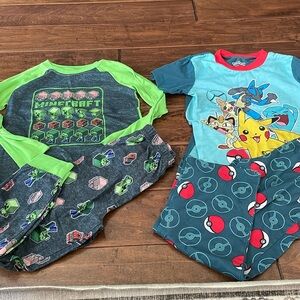 Long sleeve Minecraft, short sleeve Pokémon size 6/7 pajamas set